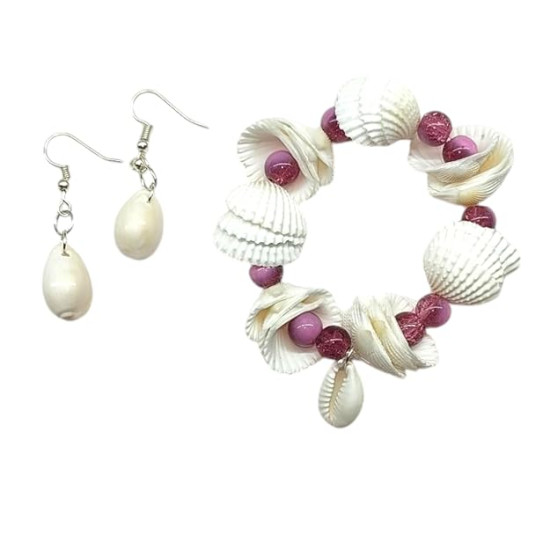 Novelika Handmade Seashell Bracelet, cowry Shell Ear rings for Women