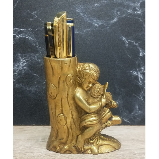 NOVELIKA- Brass Pen Holder Stand  Showpiece ( Pack of 1)