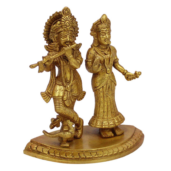 NOVELIKA- Radha Krishna with Peacock Brass Statue Decorative Showpiece (Pack of 1)