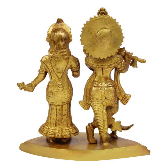 NOVELIKA- Radha Krishna with Peacock Brass Statue Decorative Showpiece (Pack of 1)