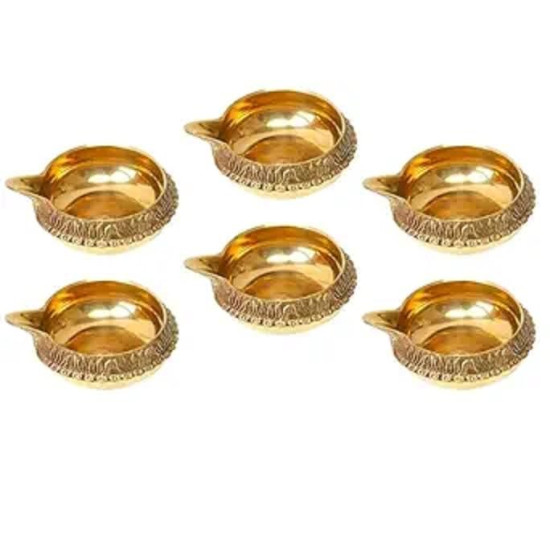 NOVELIKA- Brass Deepak for Puja (Set of 6 )