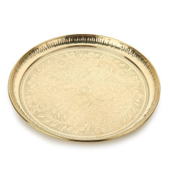 NOVELIKA- Pure Brass Puja Thali with Flower Embossed Design (Pack of 1)