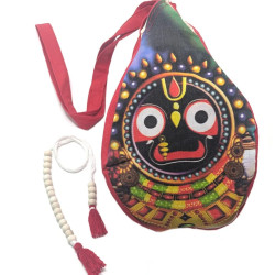 NOVELIKA- Lord Jagannatha Printed Chanting Bag (Red) | Beads Bag With Zip Pocket & Sakshi Mala Counter (Pack of 1)