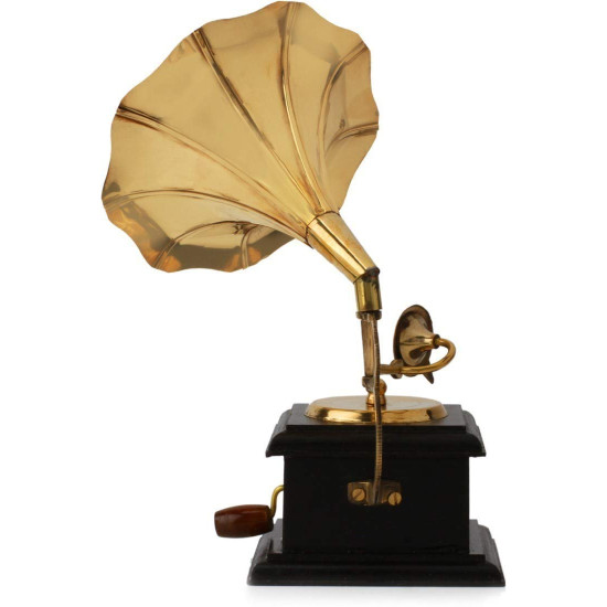 NOVELIKA-Premium Sparkle Square Gramophone Showpiece - (Black, Gold) (Set of 1)