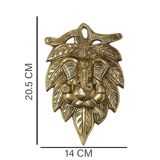 Lord Ganesha on Leaf Hanging Wall Statue for Home and Office Decor