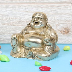 Laughing Buddha Sitting and Holding Ingot Statue for Wealth Prosperity Financial Luck, Home and Office Decor