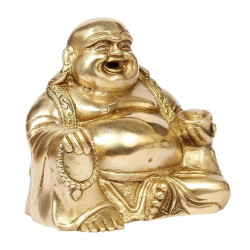 Laughing Buddha Sitting and Holding Ingot Statue for Wealth Prosperity Financial Luck, Home and Office Decor