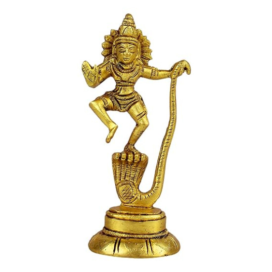 Lord Krishna Standing on Shesh Naag Hood Statue for Home and Office Decor Lord Krishna Standing on Shesh Naag Hood Statue for Home and Office Decor