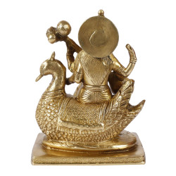 NOVELIKA-Brass Goddess Maa Saraswati Statue Sitting on Swan Education Study Vidya Devi (Set of 1)