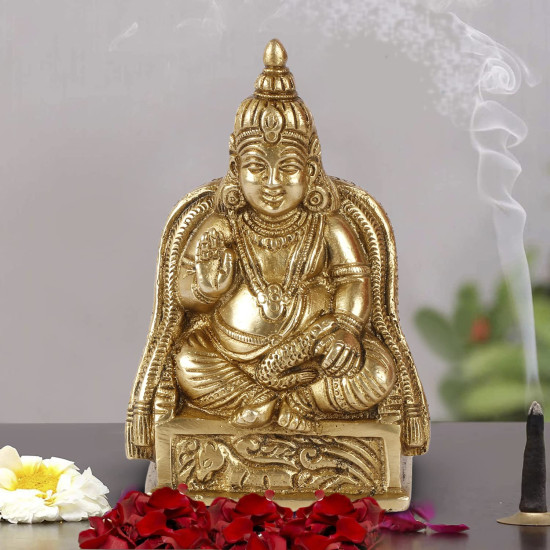 NOVELIKA-Brass Idol Lord Kuber Sitting Statue (Pack of 1)