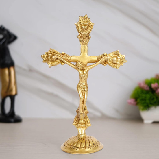 NOVELIKA- Cross Jesus Christ Brass Idol ( Pack of 1)
