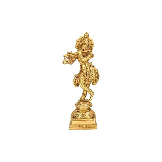 NOVELIKA- Brass Krishna Statue Playing the Flute (Bansuri) ( Pack of 1 )