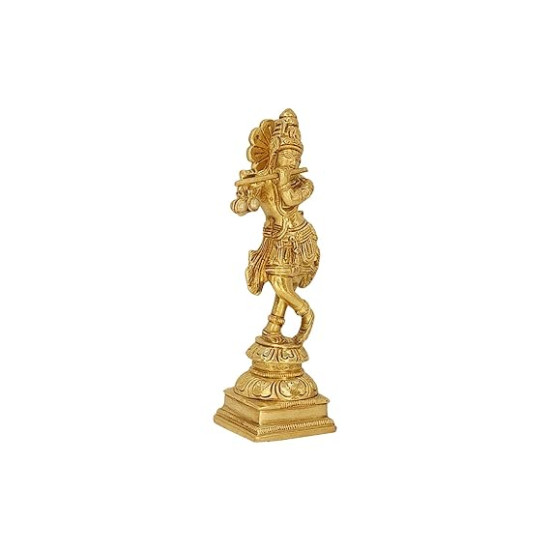 NOVELIKA- Brass Krishna Statue Playing the Flute (Bansuri) ( Pack of 1 )