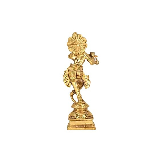 NOVELIKA- Brass Krishna Statue Playing the Flute (Bansuri) ( Pack of 1 )