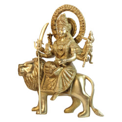 NOVELIKA- Brass Maa Durga Idol Sitting On Lion (Pack of  1 )