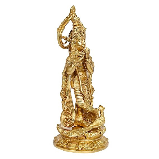 Lord Krishna Flute with Peacock Idol Statue for Home and Office Decor Lord Krishna Flute with Peacock Idol Statue for Home and Office Decor
