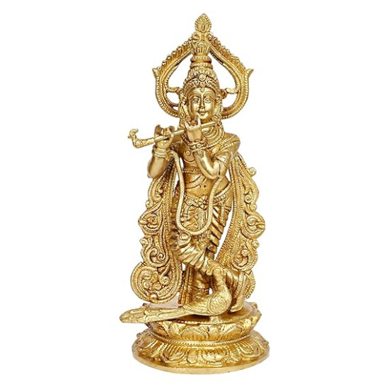 Lord Krishna Flute with Peacock Idol Statue for Home and Office Decor Lord Krishna Flute with Peacock Idol Statue for Home and Office Decor