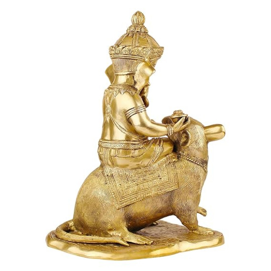 Lord Ganesha Seated on Rat Idol Statue for Home and Office Decor