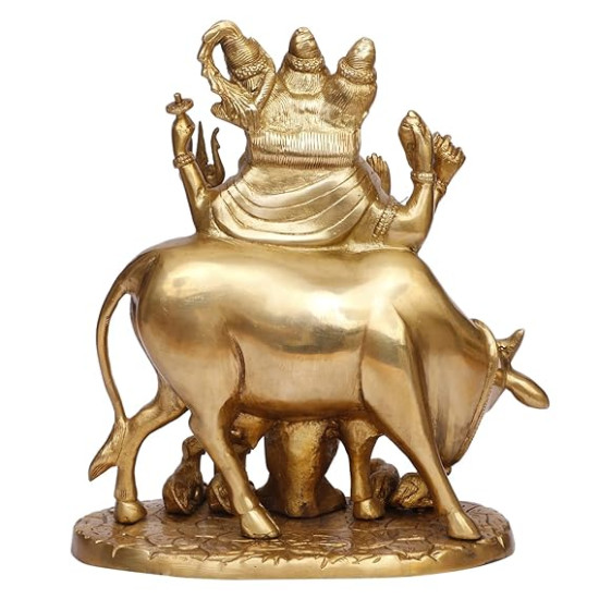 Lord Brahma Vishnu Mahesh Tridev with Auspicious Cow Statue for Home, Office and Temple Decor