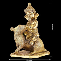 Lord Ganesha Seated on Rat Idol Statue for Home and Office Decor