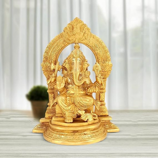 Lord Ganesha Sitting Singhasan Statue for Home and Office Decor