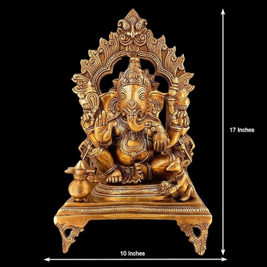 Lord Ganesha Sitting on Singhasan Statue for Home and Office Decor