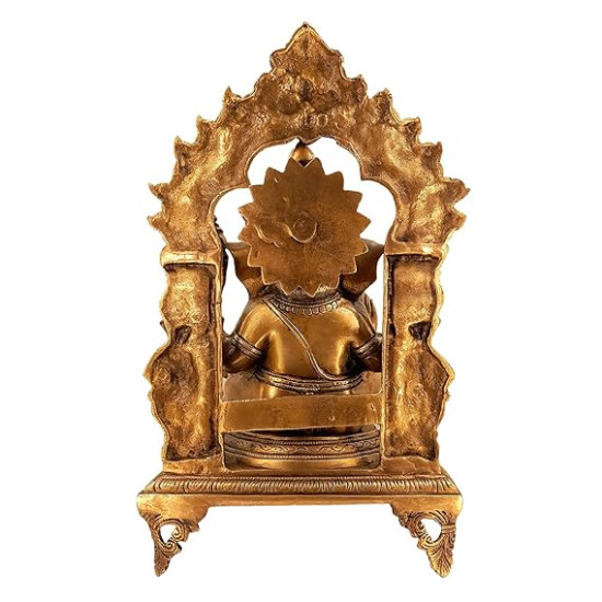 Lord Ganesha Sitting on Singhasan Statue for Home and Office Decor