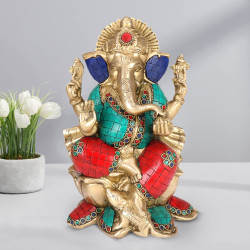 NOVELIKA-Brass Ganesh Sitting on Lotus Idol (Pack of 1)