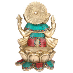 NOVELIKA-Brass Ganesh Sitting on Lotus Idol (Pack of 1)