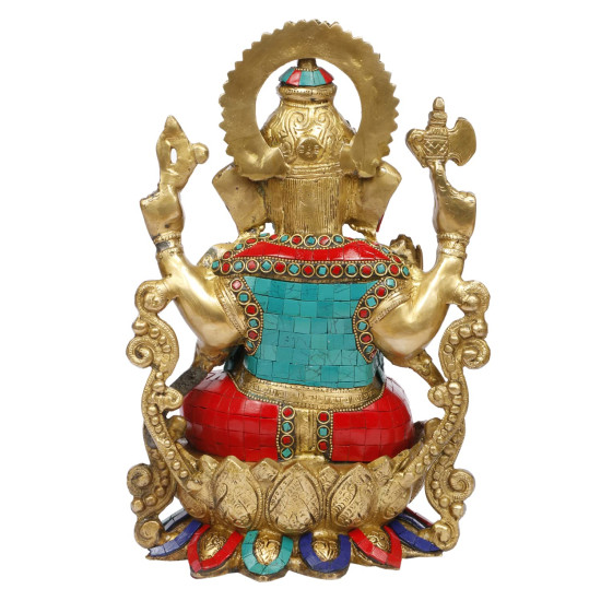 NOVELIKA-Brass Ganesha Bhagwan Big Statue Multicolor Gemstone Handwork (Pack of 1)