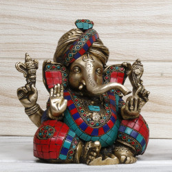 NOVELIKA- Brass Ganesha Bhagwan Idol Safa Pagdi (Pack of 1)