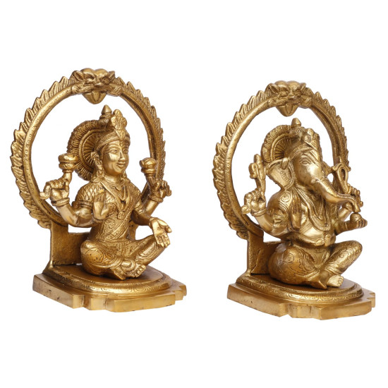 NOVELIKA 100% Brass Ganesh Lakshmi Bhagwan Idol Sitting Statue for Home Office -Puja (Pack of 1)