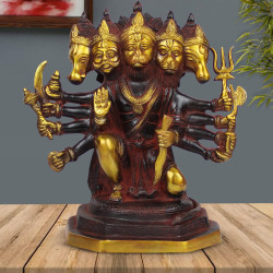 NOVELIKA-Brass Brown Gold Lord Panchmukhi Hanuman Statue (Pack of 1)