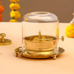 Novelika - Brass Akhand Diya with a Glass Cover (NA580)