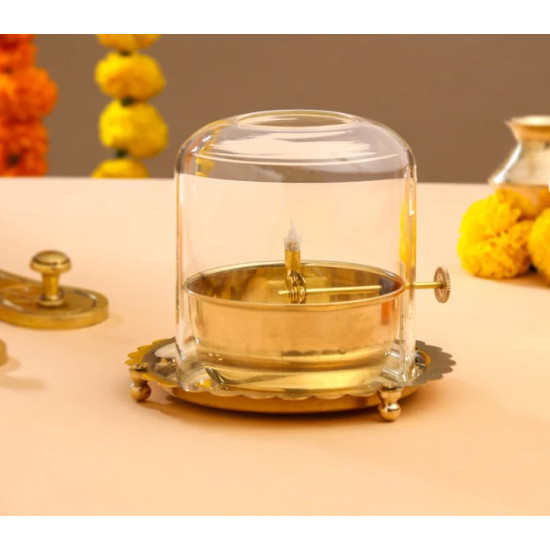 Novelika - Brass Akhand Diya with a Glass Cover (NA580)