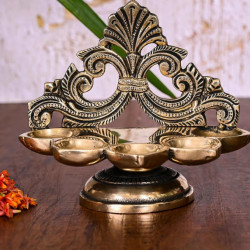 Novelika -Brass Ethnic Handcarved Five Petal Diya (NA584)