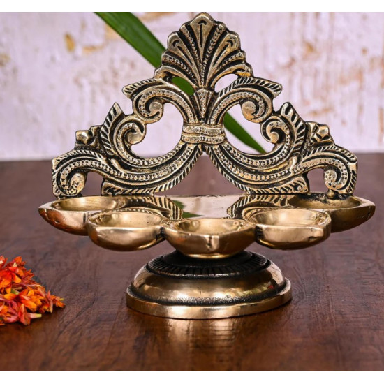 Novelika -Brass Ethnic Handcarved Five Petal Diya (NA584)