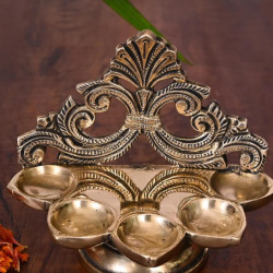Novelika -Brass Ethnic Handcarved Five Petal Diya (NA584)