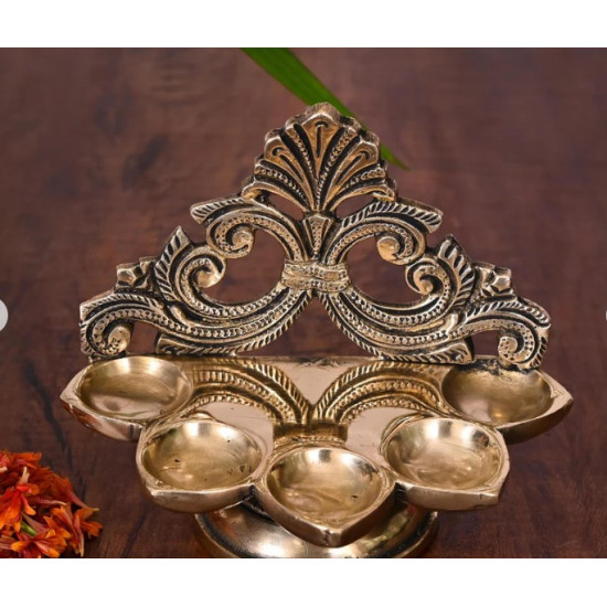 Novelika -Brass Ethnic Handcarved Five Petal Diya (NA584)