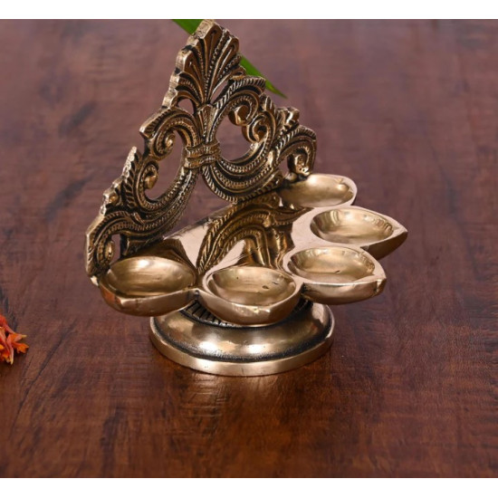 Novelika -Brass Ethnic Handcarved Five Petal Diya (NA584)