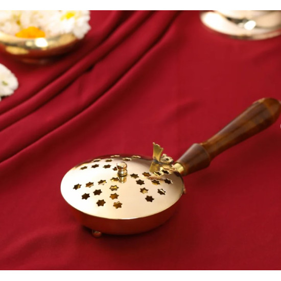Novelika - Brass Incense Butler with a Wooden Handle(NA586)