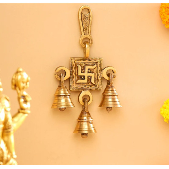 Novelika- Brass Swastik Wall Hanging Bell(NA589)