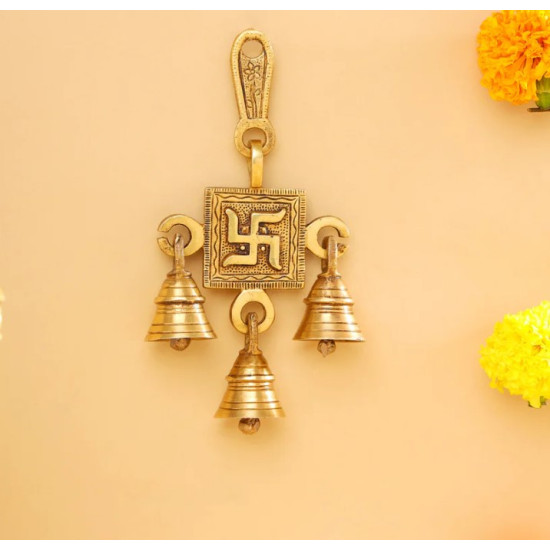 Novelika- Brass Swastik Wall Hanging Bell(NA589)
