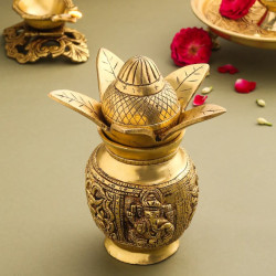 Novelika- Brass Kalash with Ganesh and Lakshmi Carving(NA591)