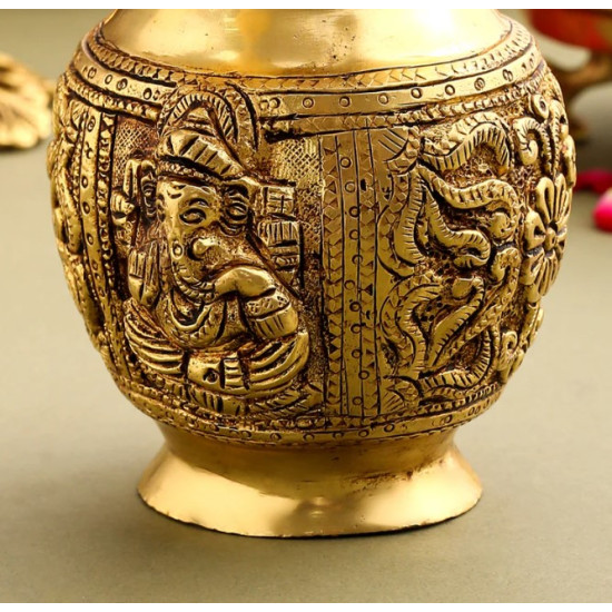 Novelika- Brass Kalash with Ganesh and Lakshmi Carving(NA591)