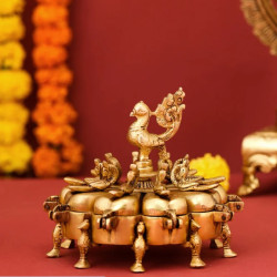 Novelika-  Brass Peacock Kumkum Box(NA597)