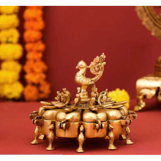 Novelika-  Brass Peacock Kumkum Box(NA597)