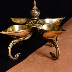 Novelika- Pooja Antique Brass Devine Four Petal Diya(NA601)