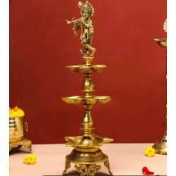 Novelika-  Brass Krishna Diya or Kuthu Vilakku with Krishna figure(NA621)