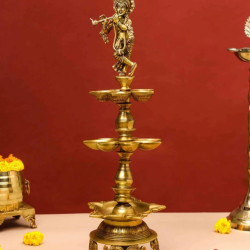 Novelika-  Brass Krishna Diya or Kuthu Vilakku with Krishna figure(NA621)